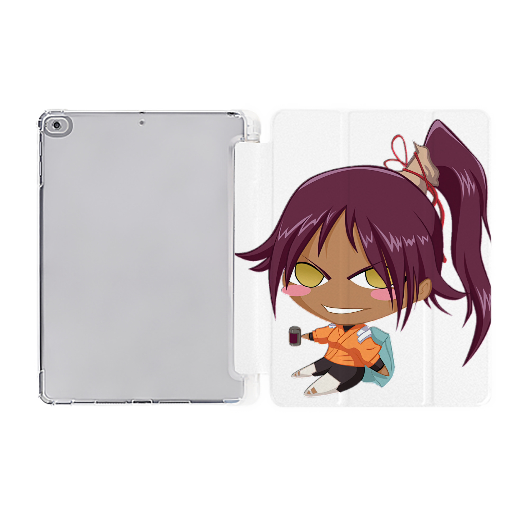 （画像用） ブリーチ 四楓院 夜一（しほういん よるいち） BLEACH Shihouin Yoruichi IPad ケース ペン収納付き 三つ折りスタンド PUレザー×シリコン 対応機種9.5/10.5/10.9インチ